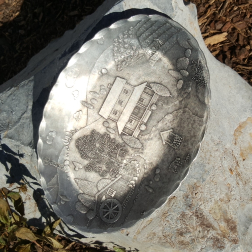 AMERICAN FORGING, LLC ♡ Hand Hammered Aluminum Country Farm Scene Oval Tray
